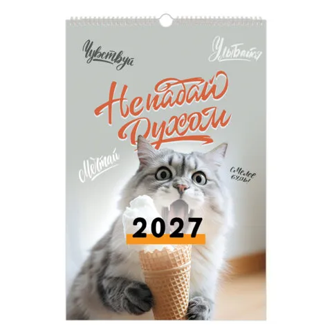 Календарь на гребне с ригелем 2027 г., 12 листов, 30x45 см, BRAUBERG, "Не падай духом", 118385