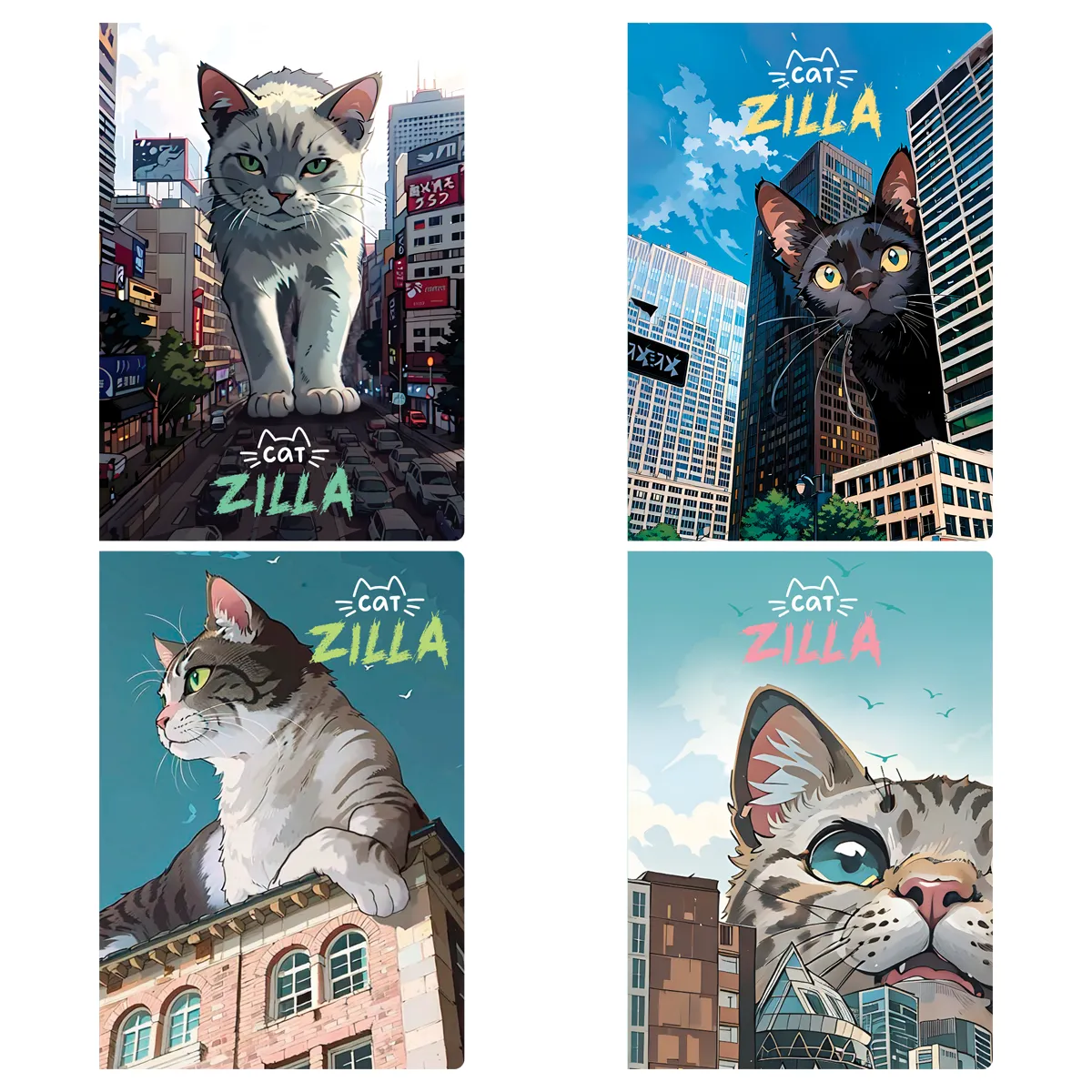 Тетрадь 40л., А5, клетка MESHU "CatZilla", матовая ламинация, ЕВРО
