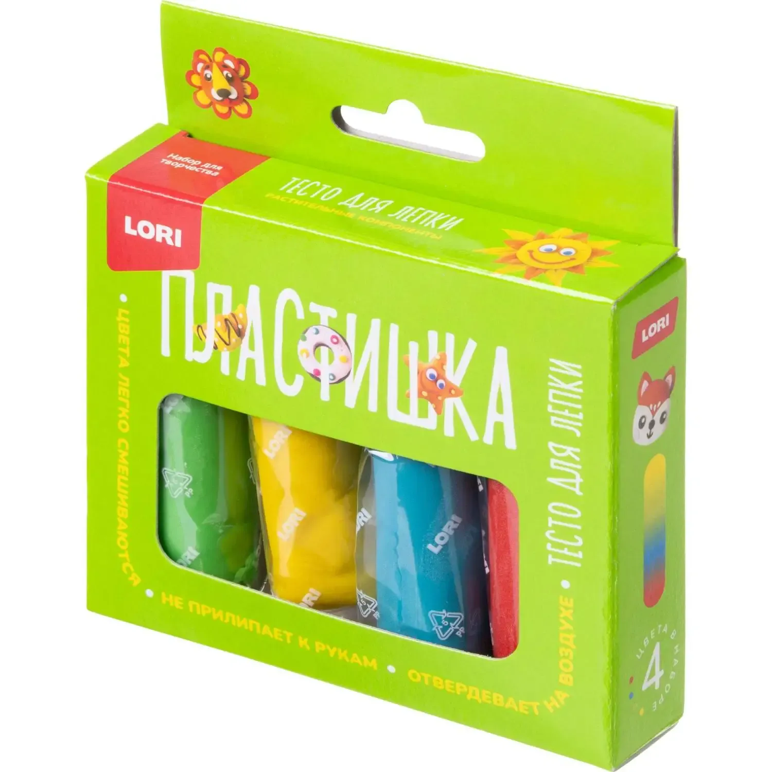  Тесто для лепки Пластишка 4 цв по 30 гр, Тдл-046