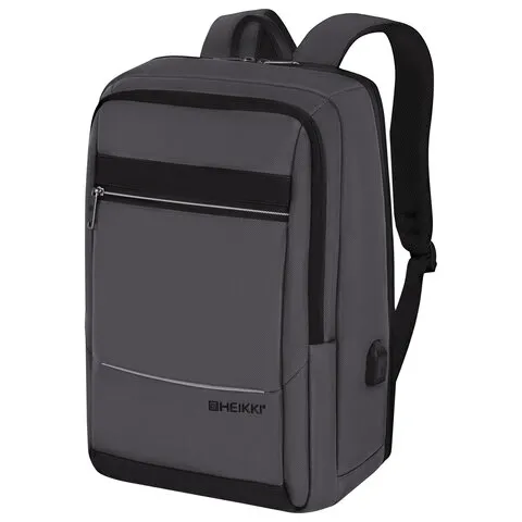 Рюкзак HEIKKI ELECT (ХЕЙКИ) универсальный, отделение для ноутбука, USB-порт, серый, 44х30х16 см, 273863