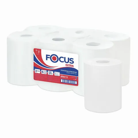 Полотенца бумажные с центральной вытяжкой 125 м FOCUS (Система М2) Jumbo, 2-слойные, белые, КОМПЛЕКТ 6 рулонов, 5036772