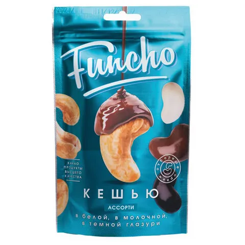 Кешью в белой, молочной и темной глазури FUNCHO ассорти, 100 г, 26604