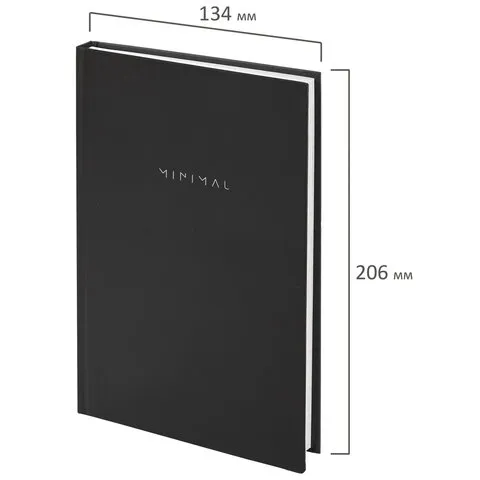 Блокнот А5 134х206 мм, 80 л., твёрдый, клетка, BRAUBERG "Minimal", черный, 116436