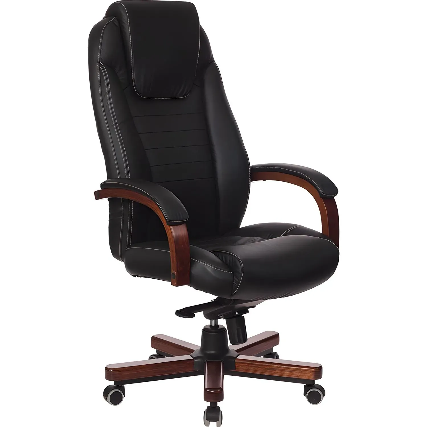 Кресло VB_Бюрократ T-9923WALNUT/BLACK кожа черный, дерево