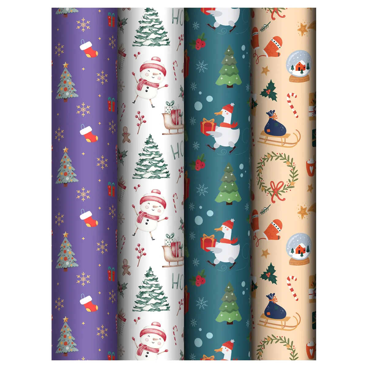 Упаковочная бумага глянц. 70*100см, MESHU "Christmas present", 80г/м2, ассорти  4 дизайна