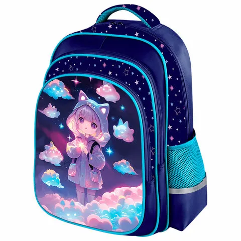 Рюкзак BRAUBERG KIDS FLOSSY, 2 отделения, 3 кармана, "Sky girl", 3D-панель, 40х28х18 см, 273179