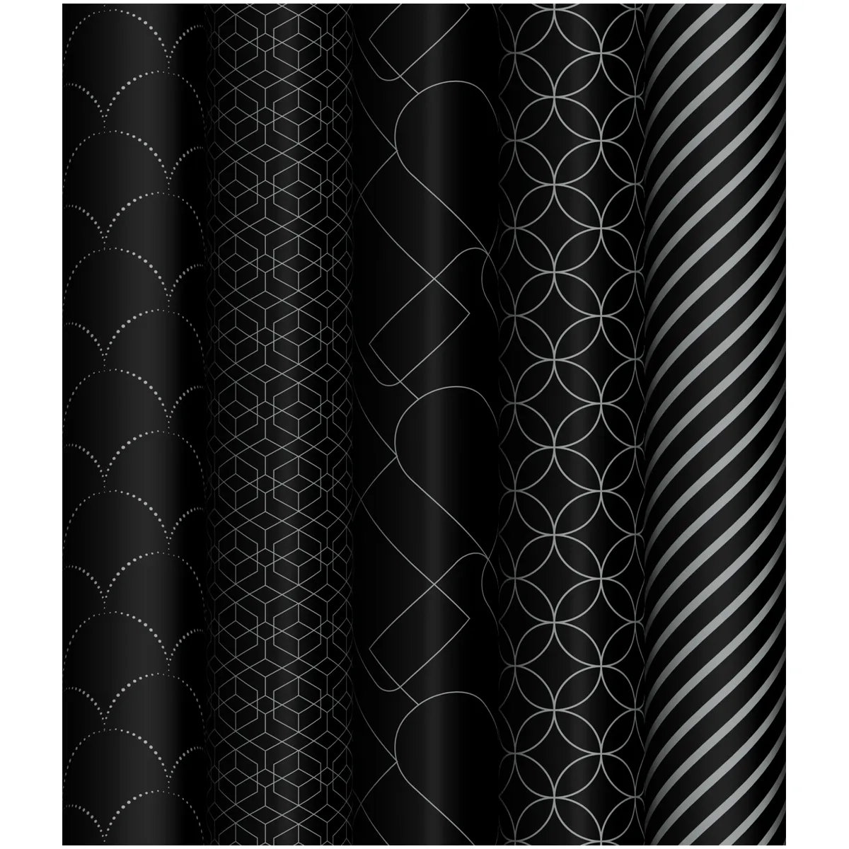 Упаковочная бумага глянц. 70*100см, MESHU "Pattern on black", 80г/м2, ассорти 5 дизайнов