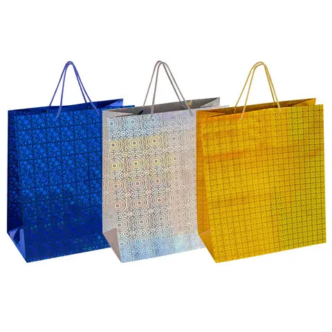 Пакет подарочный 41x19x49 см (XXL), НАБОР 3 шт., 3 дизайна, голография, ЗОЛОТАЯ СКАЗКА, 609738
