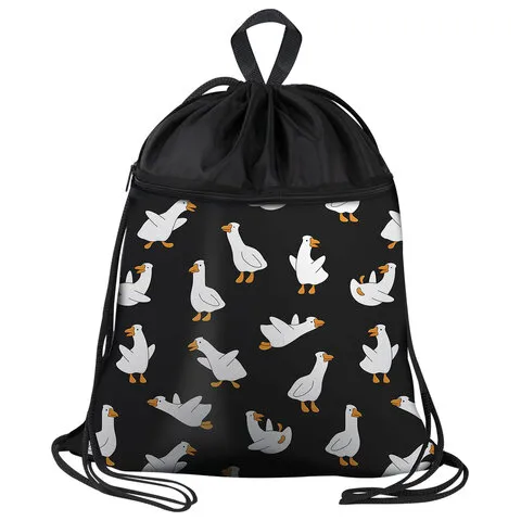 Мешок для обуви BRAUBERG БОЛЬШОЙ, с ручкой, карман на молнии, сетка, 49х41 см, "Crazy geese", 274638