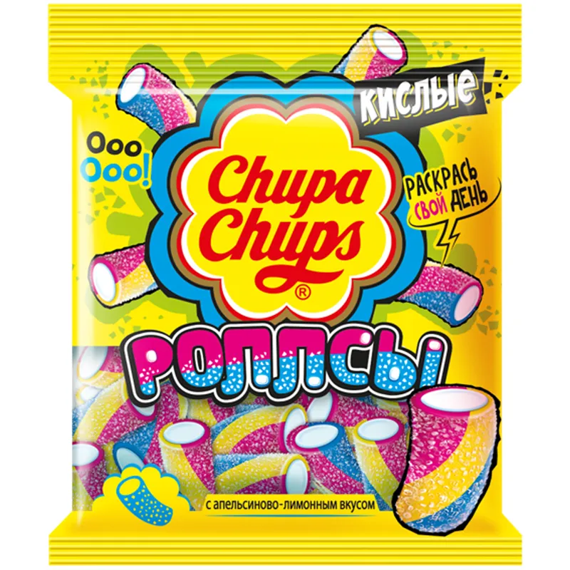 Жевательный мармелад  Chupa Chups "Кислые роллсы", 70г, пакет, европодвес
