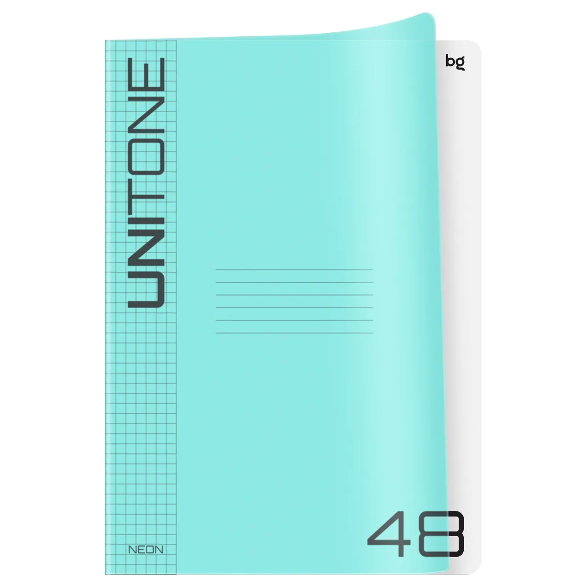 Тетрадь 48л., А4 клетка BG "UniTone. Neon", пластиковая обложка, неон голубой