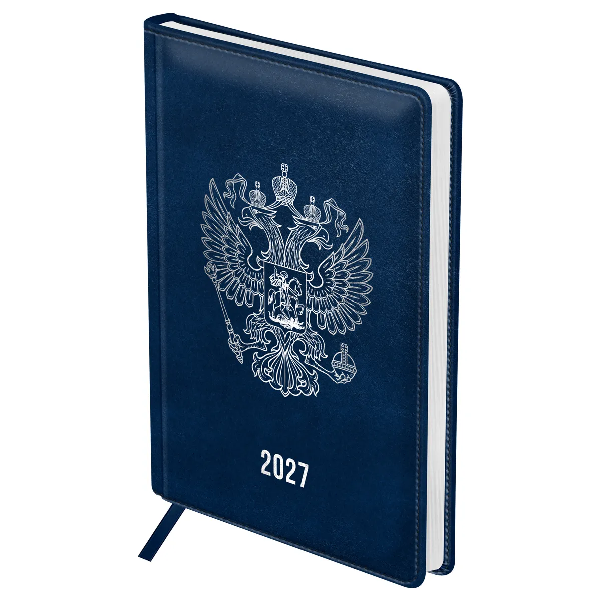 Ежедневник датированный 2027г., А4, 176л., твердый переплет, кожзам, BG "Орел", синий