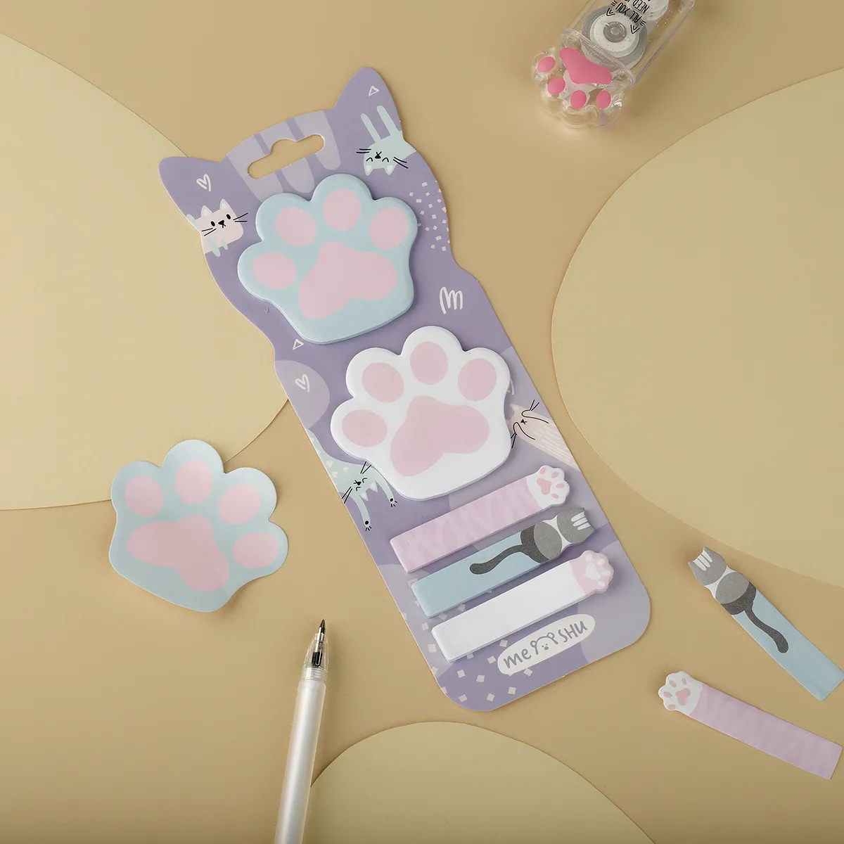 Флажки-закладки и самоклеящиеся блоки в наборе MESHU "Paws", 20л., европодвес