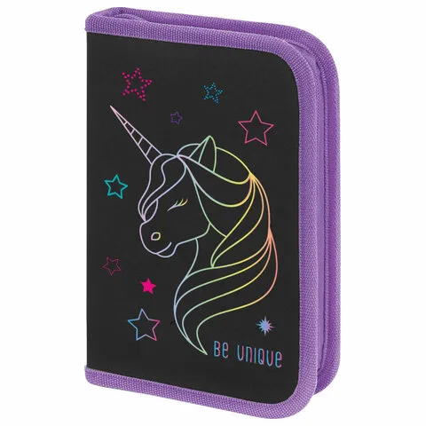 Пенал BRAUBERG с наполнением, 1 отделение, 1 откидная планка, 24 предмета, 21х14 см, "Radiant unicorn", 273532
