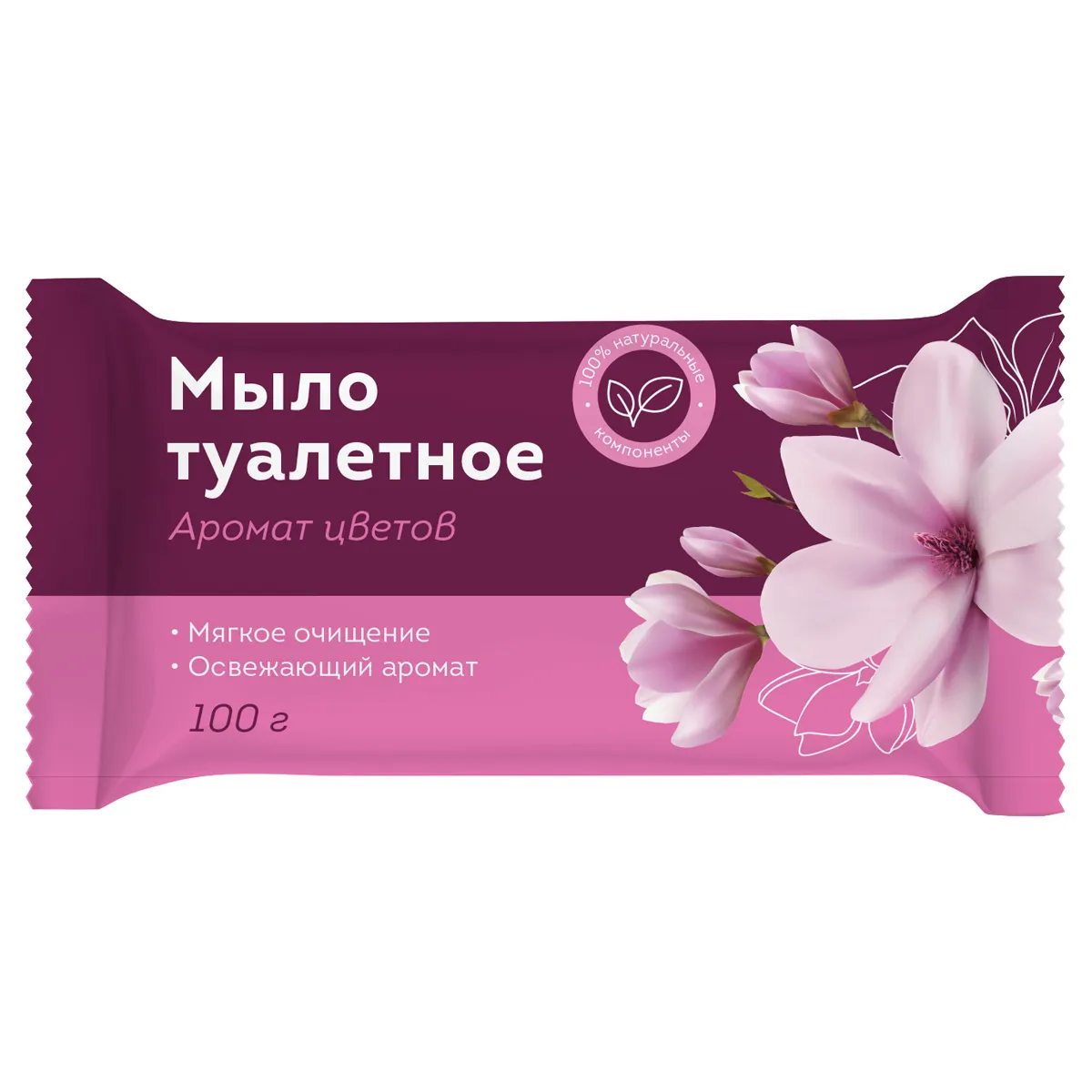 Мыло туалетное OfficeClean  "Аромат цветов", флоу-пак, 100г.