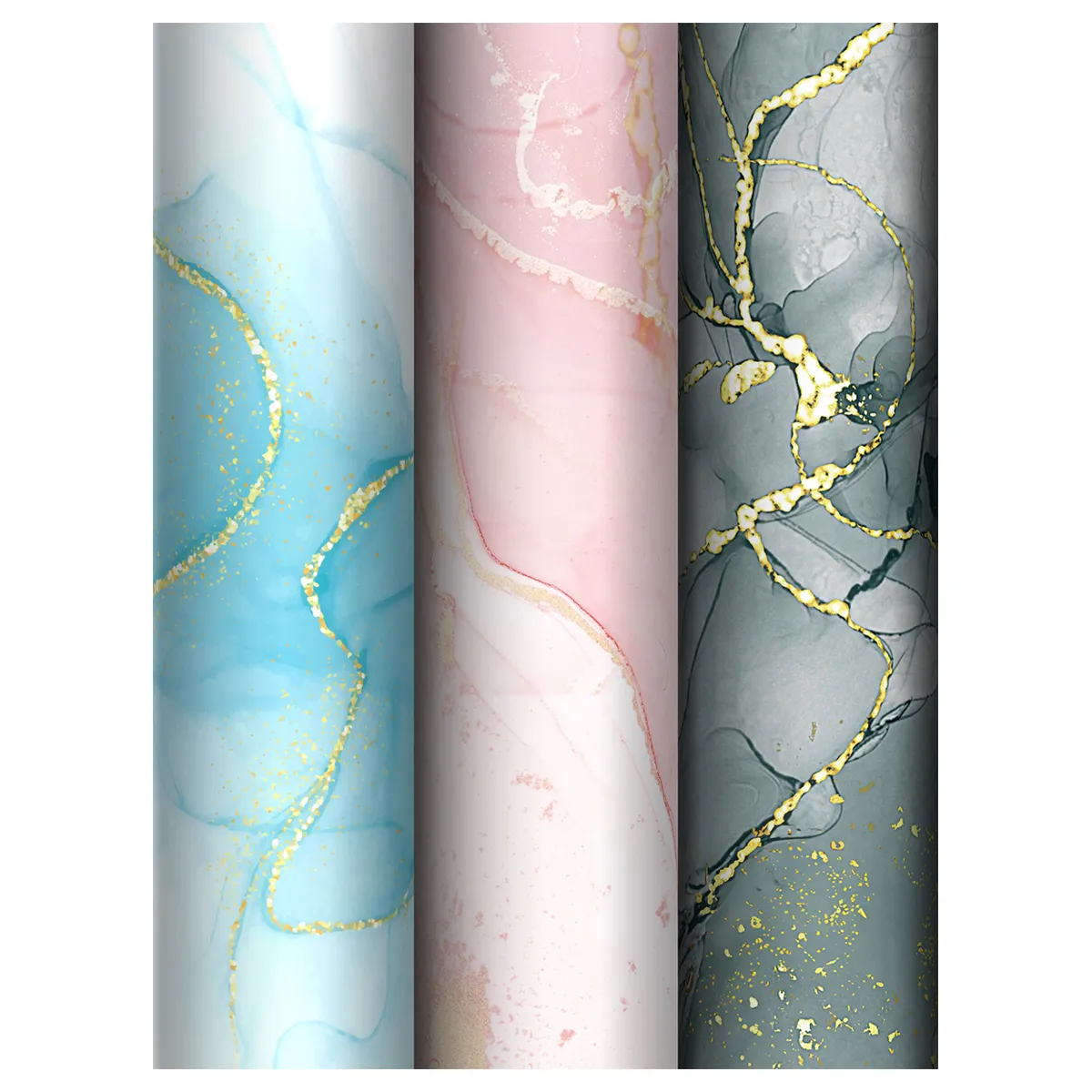 Упаковочная бумага глянц. 70*100см, MESHU "Marble", 80г/м2, ассорти  3 дизайна