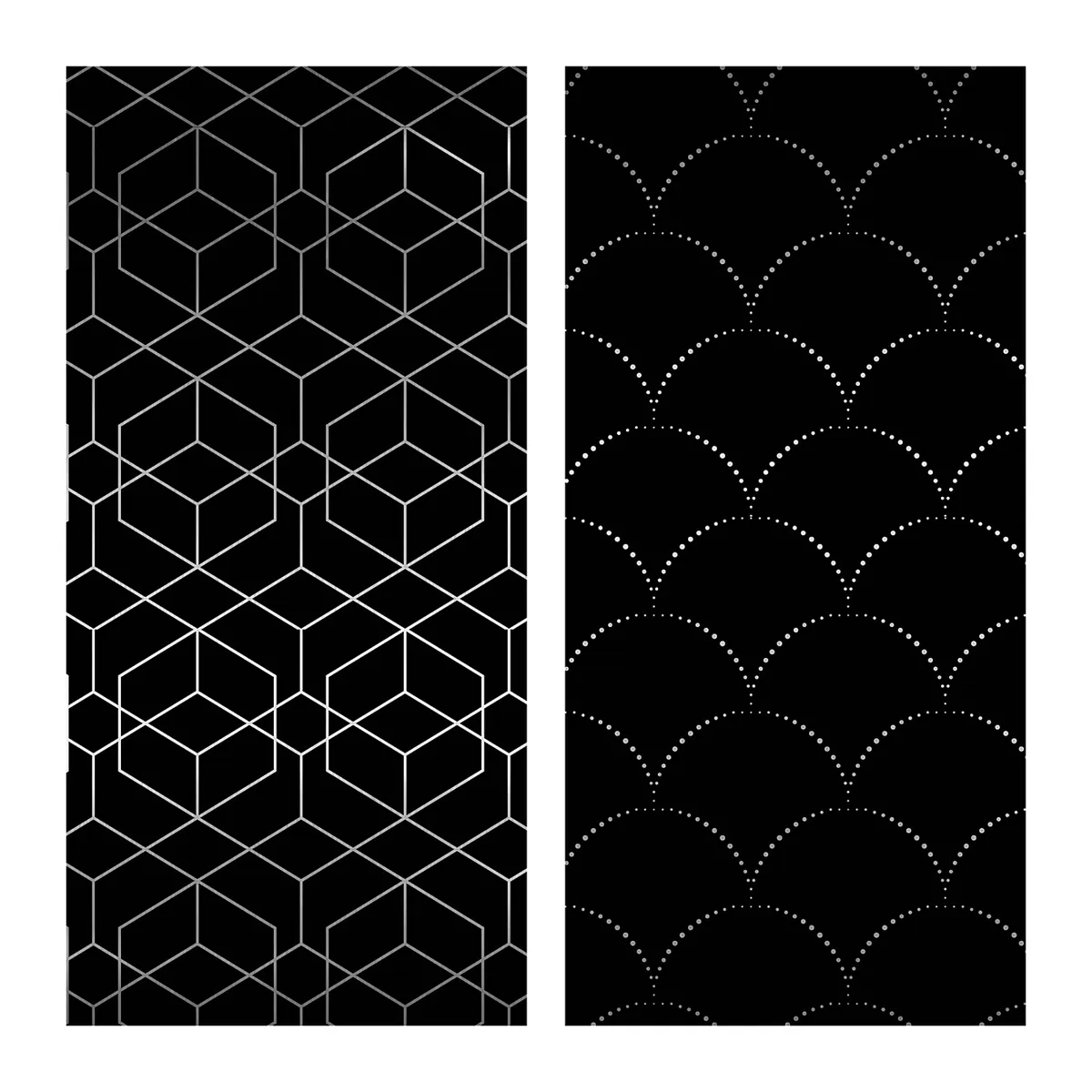 Упаковочная бумага глянц. 70*100см, MESHU "Pattern on black", 80г/м2, ассорти 2 дизайна