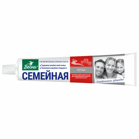 Зубная паста 90г СЕМЕЙНАЯ (Весна) "Total", отбеливающая, защита от кариеса, ш/к 19152, 8098