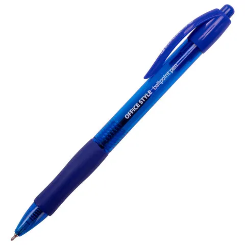 Ручка шариковая автоматическая с грипом BRAUBERG "OFFICE STYLE", СИНЯЯ, пишущий узел 0,7 мм, линия письма 0,35 мм, 144493