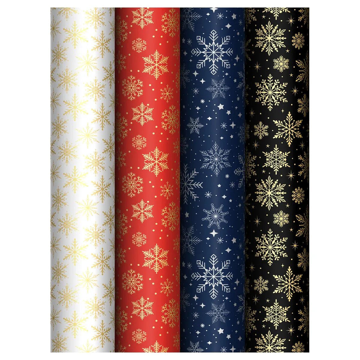 Упаковочная бумага глянц. 70*100см, MESHU "Snowflake", 80г/м2, ассорти 4 дизайна