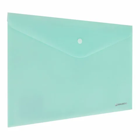Папка-конверт с кнопкой BRAUBERG "Pastel", А4, матовая непрозрачная, аквамарин, ПРОЧНАЯ 0,2 мм, 272880