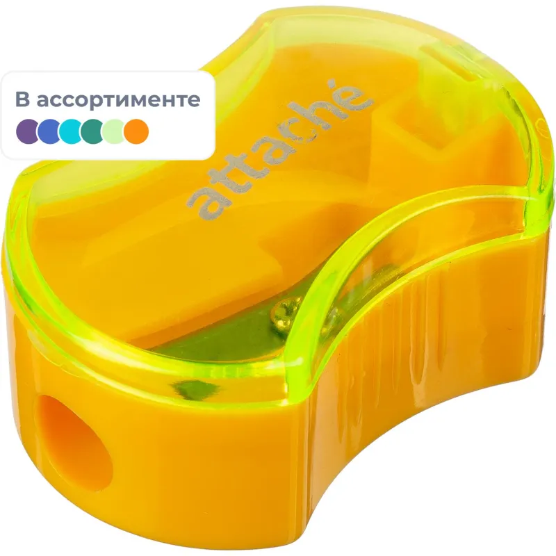 Точилка Attache, 1 отверстие, с контейнером, эргономичн, в ассорт