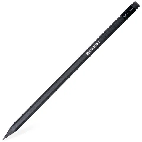 Карандаш чернографитный BRAUBERG, 1 шт., "Black Jack", НВ, черное дерево, с резинкой, корпус черный, заточенный, 180609