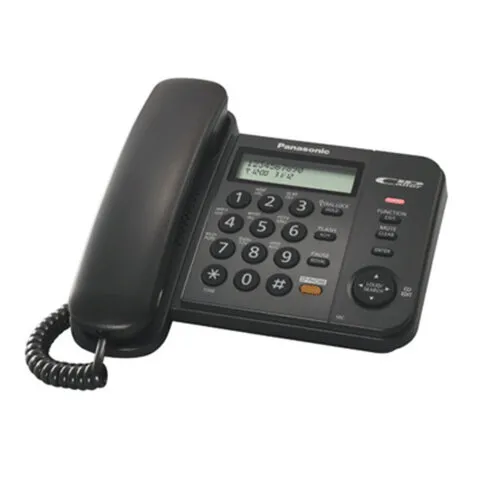 Телефон PANASONIC KX-TS2358RUB, черный, память 50 номеров, АОН, спикерфон, ЖК дисплей с часами, тональный/импульсный режим