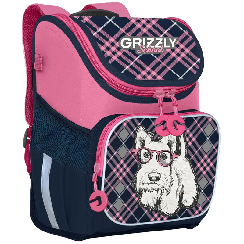 Ранец Grizzly, 26*35*16см, 1 отделение, 3 кармана, укрепленная спинка, синий