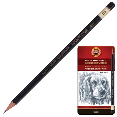 Карандаши чернографитные KOH-I-NOOR "Toison D'or", НАБОР 12 шт., 8B-2H, металлическая коробка, 1912012001PL, 1912012001PLRU