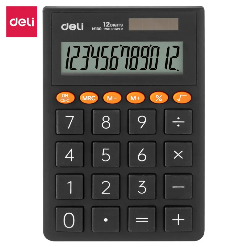 Калькулятор карманный Deli EM130, 12-р,дв.пит.,70.2x8.5x112.2 мм,темн-сер
