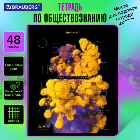 Тетрадь предметная HAZE 48л, глянцевая ламинация, ОБЩЕСТВОЗНАНИЕ, клетка, подсказ, BRAUBERG, 404759