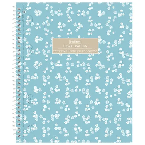 Тетрадь А5, 120 л., HATBER, спираль, клетка, Soft-touch ламинация, 3 разделителя, "Floral", 094225, 120Тр5лВ1сп_357