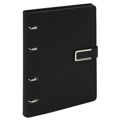 Тетрадь на кольцах А5, 180х220 мм, 120 л., под кожу soft-touch, застежка, BRAUBERG SHADE, черный, 405246
