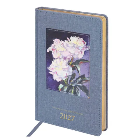 Ежедневник датированный 2027, А5, 138х213 мм, BRAUBERG "ArtGallery", под кожу, нашивка, голубой, 118009
