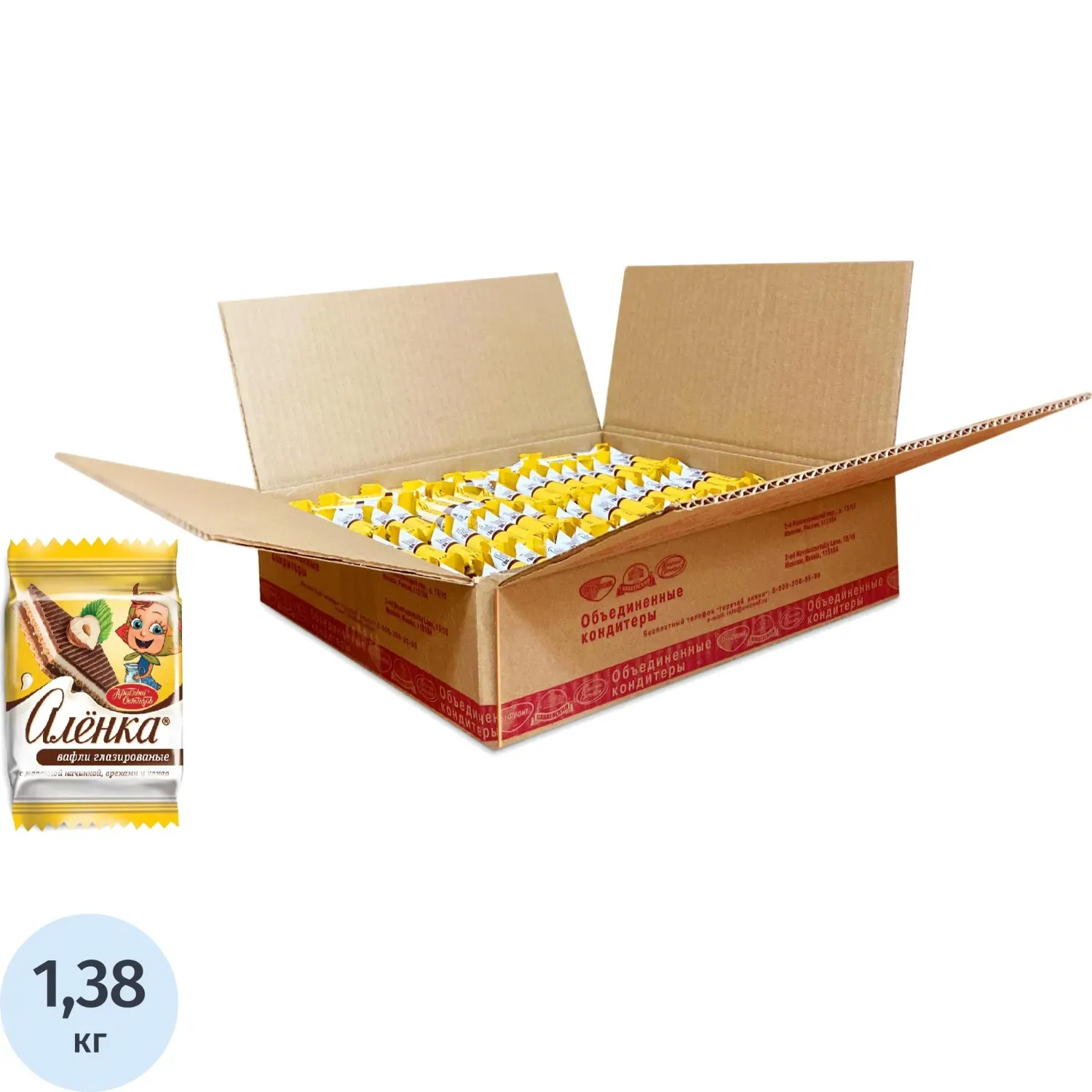 Вафли Аленка с молочной начинкой орехами и какао, 1,38кг/уп