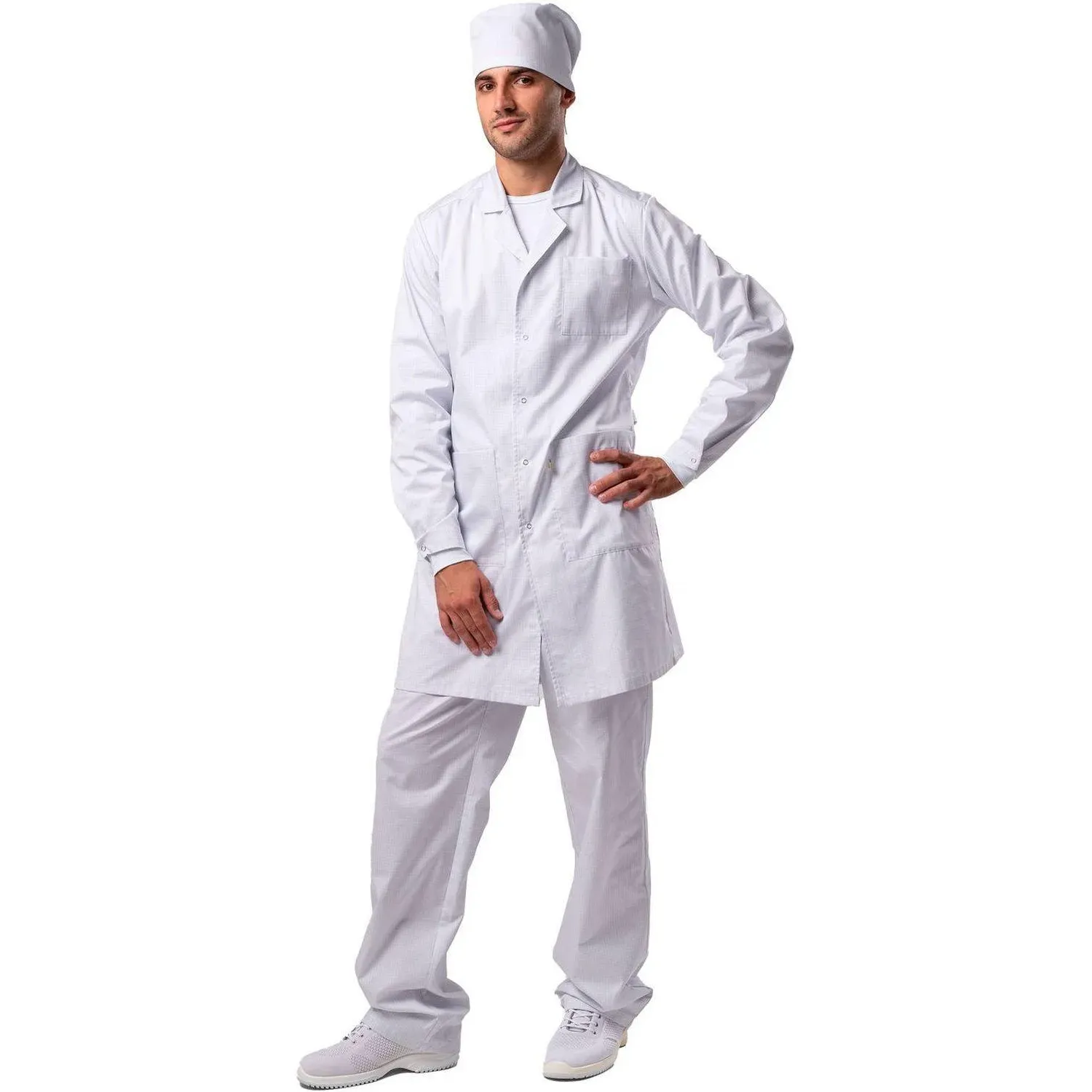 Халат антистатич. муж. М-105У укороч/белый,тип D,Москвичка, 128-132/170-176