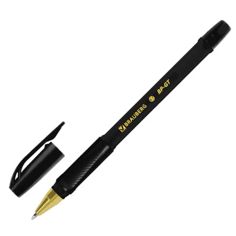 Ручка шариковая BRAUBERG BP-GT GLD BLACK, ЧЕРНАЯ, корпус тонированный, пишущий узел 0,7 мм, линия письма 0,35 мм, 144507