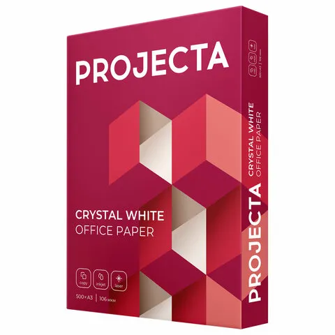 Бумага офисная БОЛЬШОГО ФОРМАТА (297х420), А3, 80 г/м2, 500л, марка А, PROJECTA ULTRA, Россия, 168% (CIE)