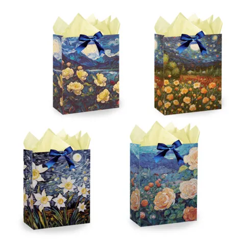 Пакет подарочный (1 штука) 18х10х23 см (M), "3D Flowers", ассорти, с тишью, ЗОЛОТАЯ СКАЗКА, 700809
