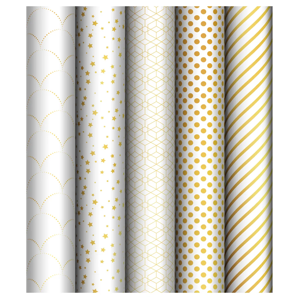 Упаковочная бумага глянц. 70*100см, MESHU "Pattern on white", 80г/м2, ассорти 5 дизайнов