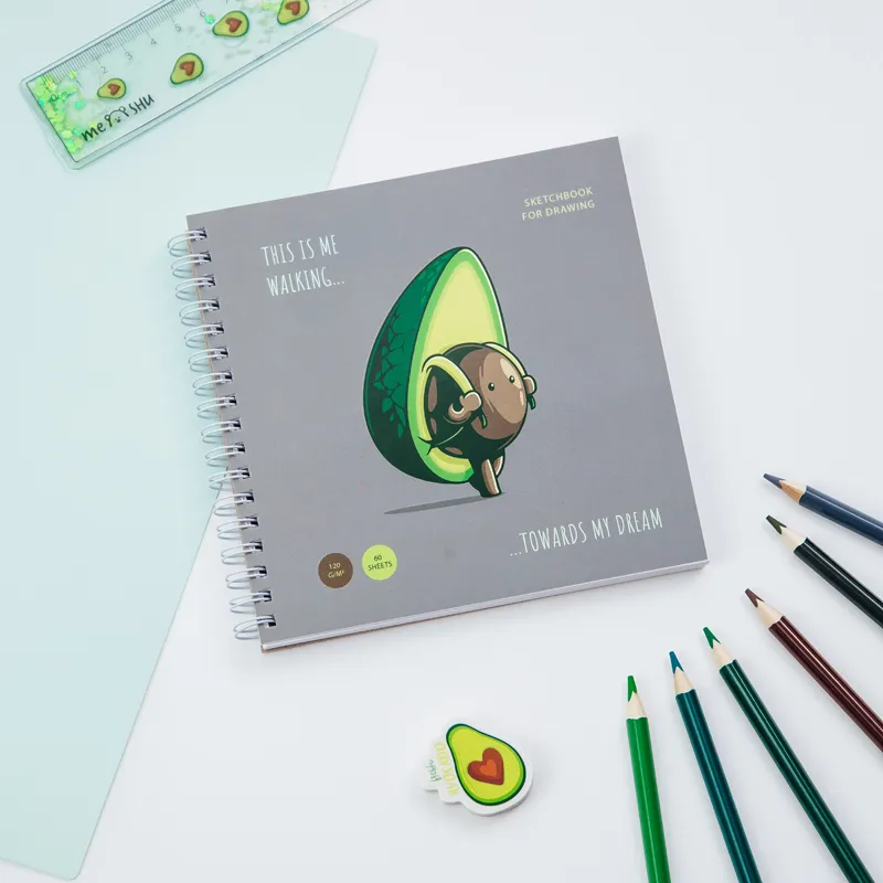 Скетчбук 60л., 150*150 MESHU "Avocadreams", на гребне, 120г/м2, выб. лак, soft-touch