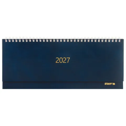 Планинг датированный 2027 300х130 мм, STAFF, гребень, обложка бумвинил, 64 листа, синий, 117858