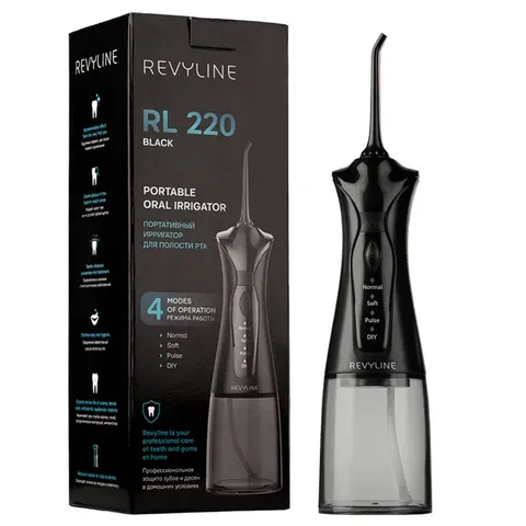 Ирригатор для полости рта REVYLINE RL 220, емкость резервуара 0,3 л, 2 насадки, черный, 7944