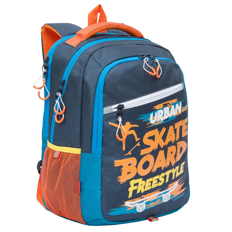 Рюкзак Grizzly, 31*42*22см, 3 отделения, 3 кармана, анатомическая спинка, синий-оранжевый
