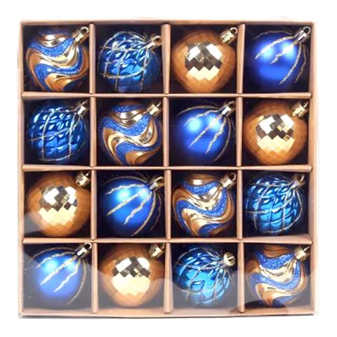 Шары елочные 16 шт., 8 см, "Blue&Gold", пластик, золото/синий, ЗОЛОТАЯ СКАЗКА, 592454