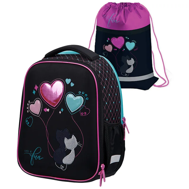 Ранец Berlingo Expert Mini "Cats love" 36*27*14см, 2 отд, 2 карм, анатомическая спинка, мешок для обуви