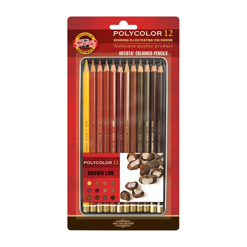 Карандаши цветные художественные Koh-I-Noor "Polycolor Brown Line", 12цв., заточен., металл. пенал, блистер (ПОД ЗАКАЗ)