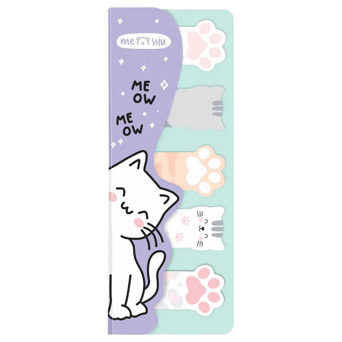 Флажки-закладки и самоклеящиеся блоки в наборе MESHU "Meow paw", 20л., европодвес