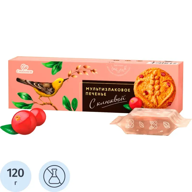 Печенье Сладонеж мультизлаковое с клюквой, 120г